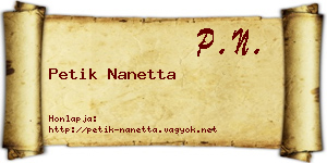 Petik Nanetta névjegykártya